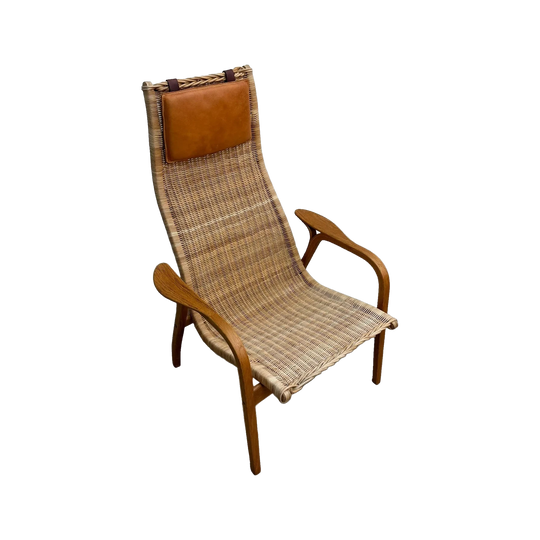 Rare Whicker/Cane And Oak Version "Lamino" Chair Yngve Ekstrom for Swedese 1960*