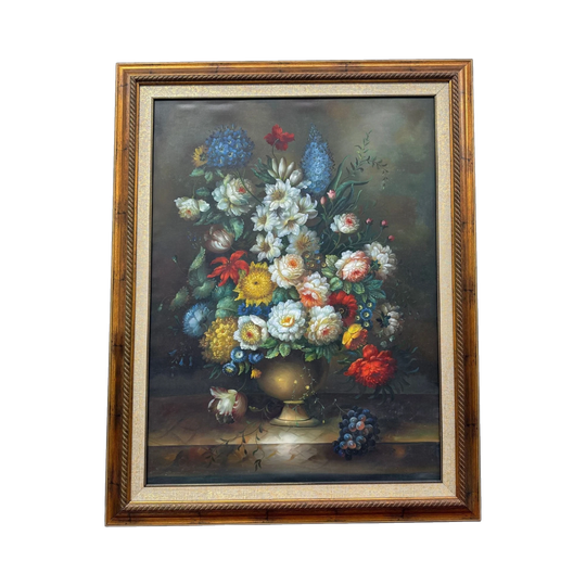 Large Vintage Dutch-Style Floral Still Life Painting
