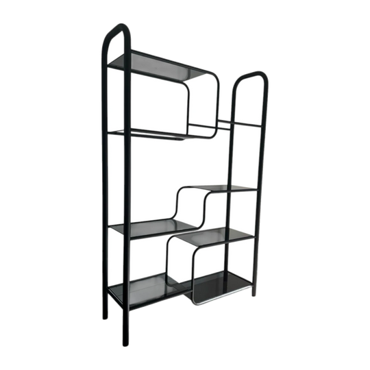Vintage Tubular Metal and Glass Shelving Unit