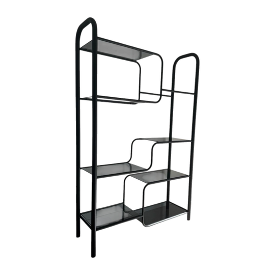 Vintage Tubular Metal and Glass Shelving Unit