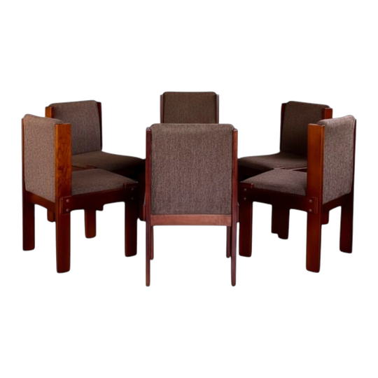 Mid century vintage set of six solid wood dining chairs