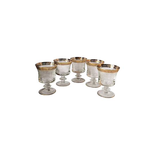 5 x Murano "Medici" etched wine /water glasses with gold rim c.1960