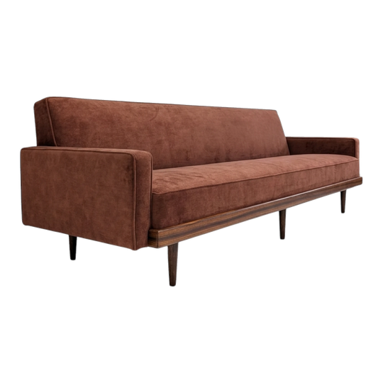 Dario Zoureff Four Seat Blackbean Sofa, Reupholstered, c. 1960s
