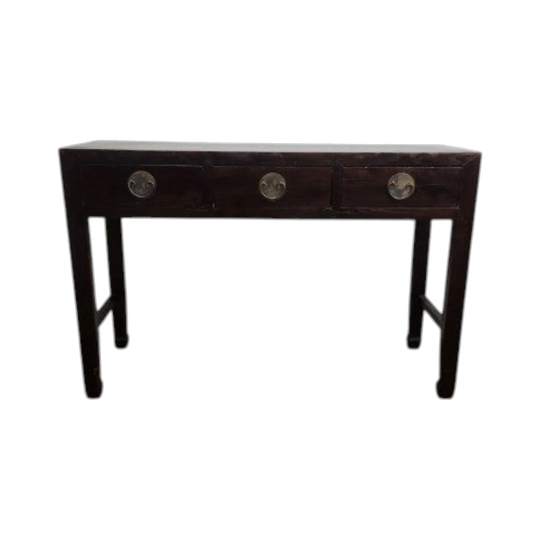 Vintage Chinese Elm 3 Drawer Hall Table