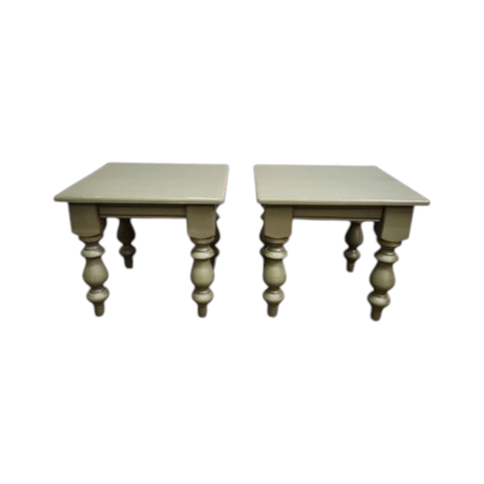 Pair of Olive Green Small Side Tables with Distressed Edges