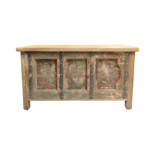 VINTAGE Indian Storage Trunk Coffee Table Green - Eco Village Collection