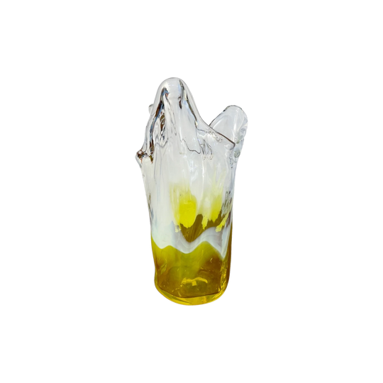 Vintage Iwatsu Hineri Art Glass Vase – Yellow Lime Opalescent Splash (21cm)
