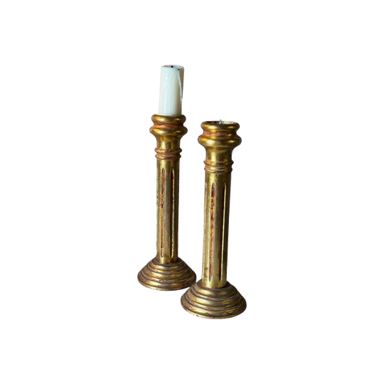 Vintage Gilt Timber Column Candlesticks