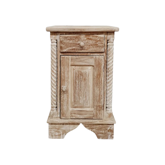 CLASSIC Hand Carved Mango Wood Bedside Table - White Wash