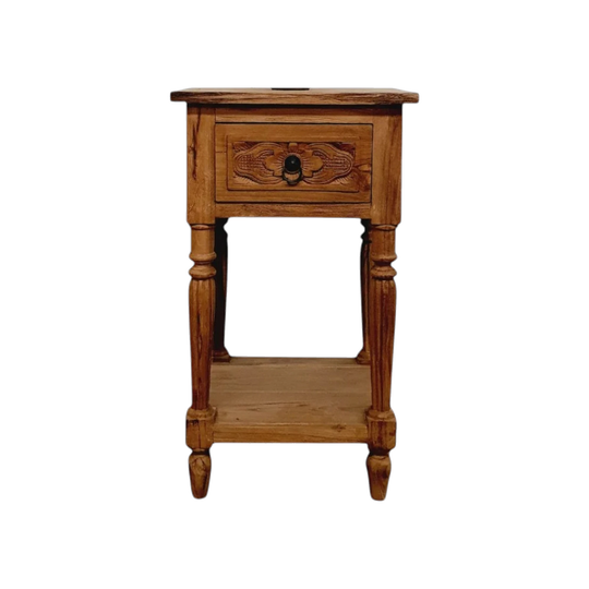 INDAH Hand Carved Teak Bedside Table - Natural