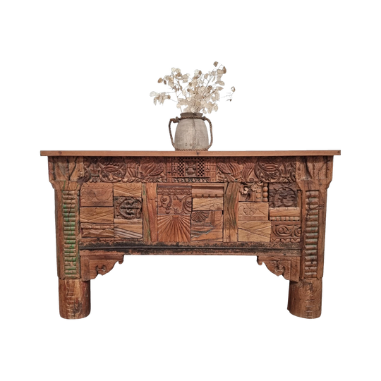 VINTAGE Indian Block Print Console Table Natural