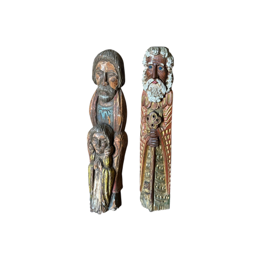 Antique Pair of Spanish Carved Timber Santos Figures