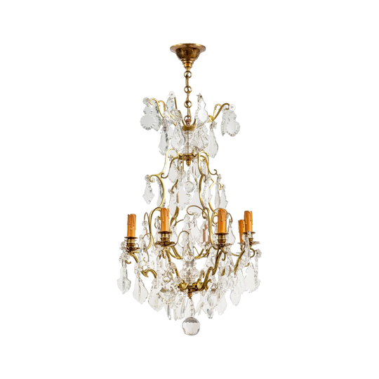 A very pretty gilt metal and crystal eight branch Parisian Chandelier, French Circa 1900