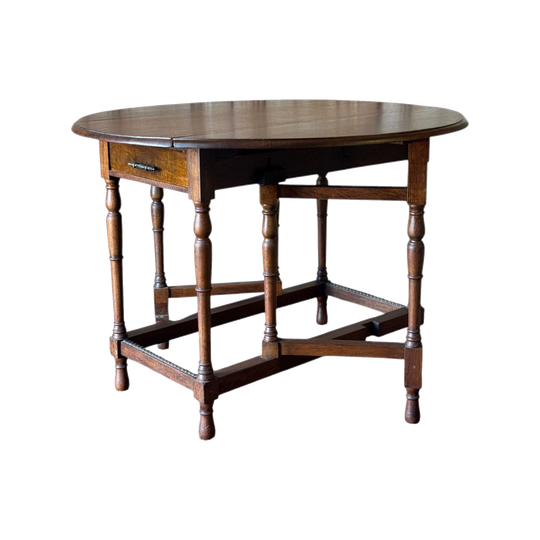 Antique English Oak Gateleg Drop Leaf Table - Circa 1920