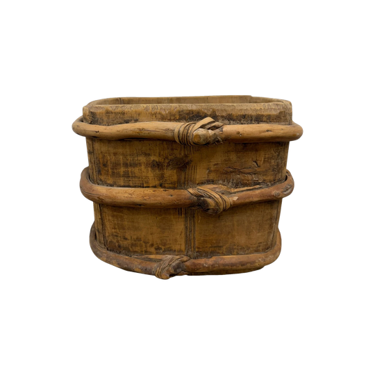 Antique Chinese Oval Wood Bucket With Strap