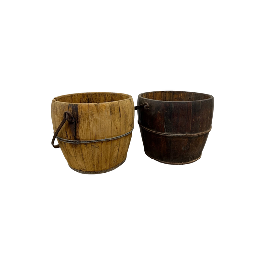 Antique Rice Buckets With Metal Handle