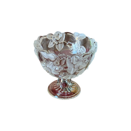 Vintage Pressed Glass Floral Stemmed Bowl
