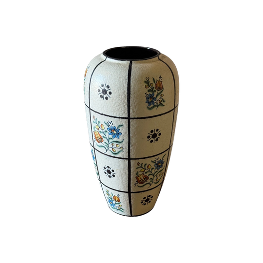 Vintage West German Handpainted Floral Vase - Circa 1960s
