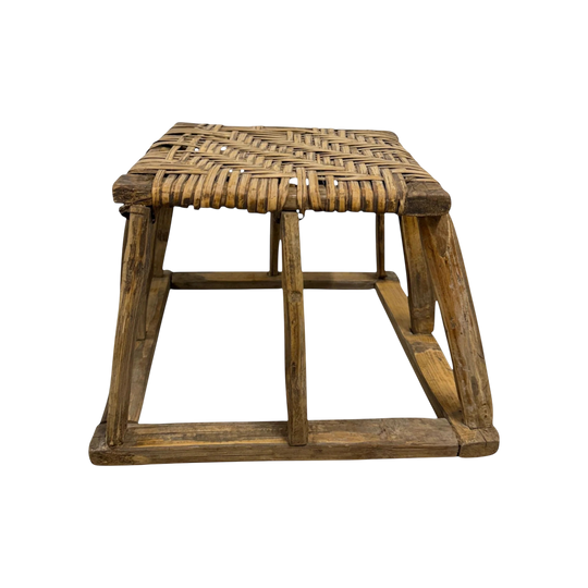 Antique Bamboo Woven Low Stool