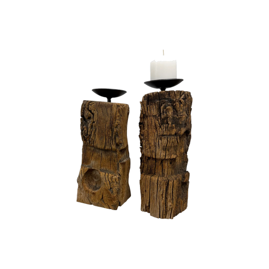 Organic Wooden Post Candlesticks