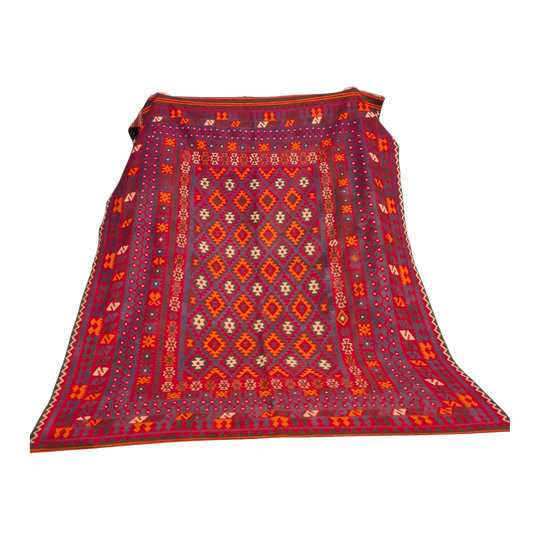 Vintage Afghan Maimana Kilim with Vibrant Orange, Purple and Reds