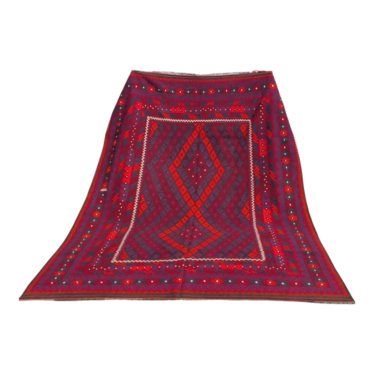 Vintage Afghan Maimana Kilim in Rich Purple, Red and Orange