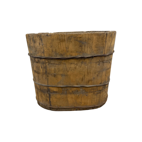 Antique Chinese Oval Wood Bucket