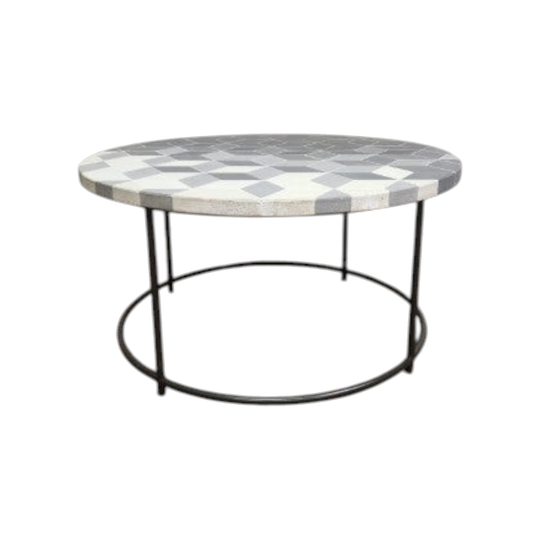 Round Stone Top Geometric Design Coffee Table