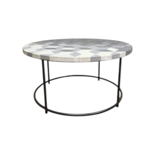 Round Stone Top Geometric Design Coffee Table