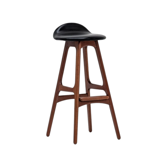 Erik Buch for O.D. Møbler Model OD-61 Bar Stools in Teak and Leather, c. 1960s