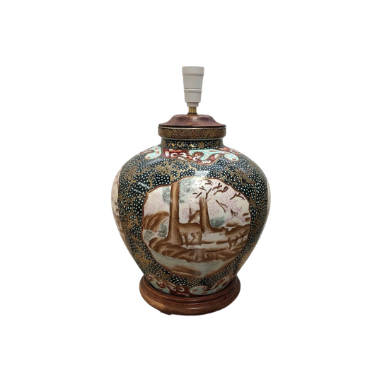 Large Oriental Hand-Painted and Gilt Lamp Base