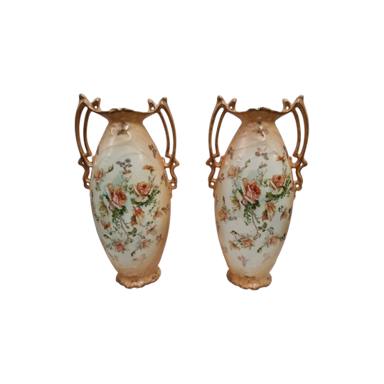 Pair of Art Nouveau-Style Rose-Decorated Vases