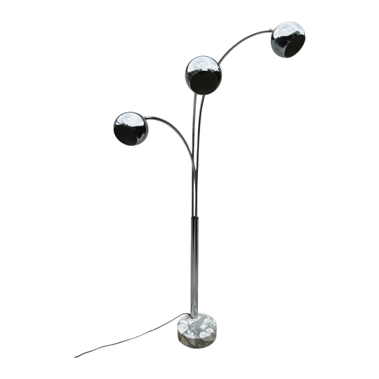 1970's Italian Three Shade Chrome Floor Lamp with Marble Base