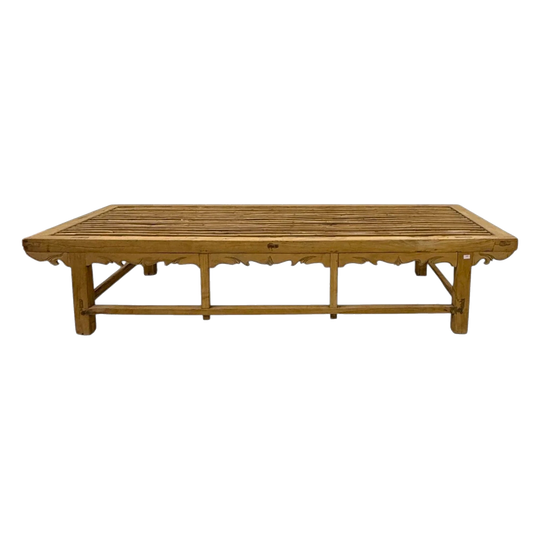 19th Century Antique Chinese Elmwood Bench Style Slatted Daybed