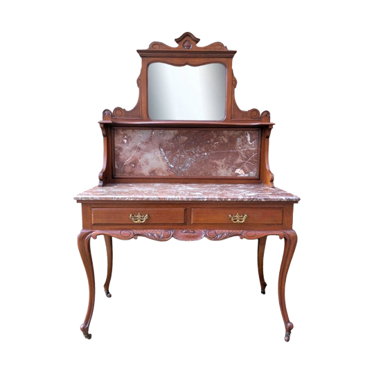 Antique Victorian Marble-Top Washstand / Dressing Table with Mirror
