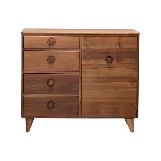 Myer Heritage Solid Tasmanian Myrtle Lowboy, Four Drawers and Cupboard, c. 1950s