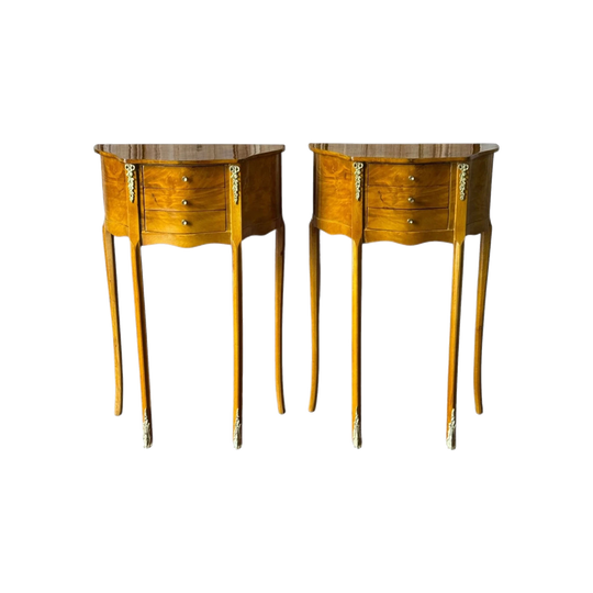 Vintage Pair of French Louis XV Style Burl Bedside Tables