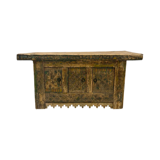 Antique Xinjiang Carved Elm Cabinet