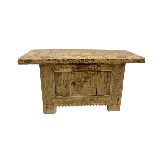 Antique Xinjiang Carved Elm Cabinet