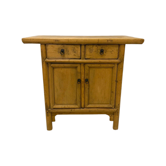 Early 20th Century Qing Cabinet, Light Elmwood with Brass Hardware, China