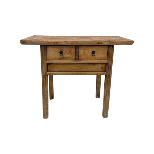 Antique Short Elm Console With Two Drawers With Apron