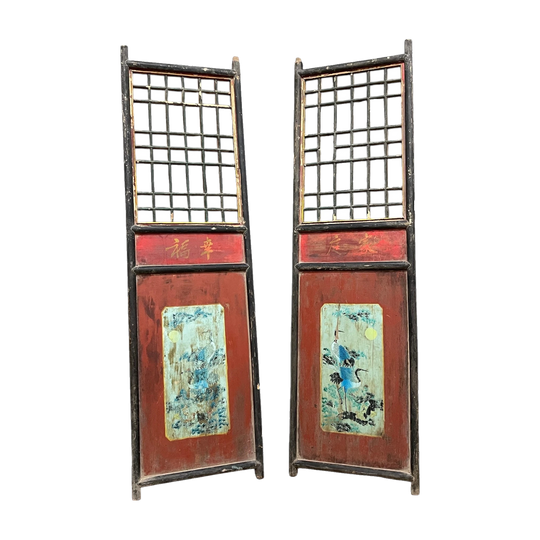 Antique Chinese Red Painted Doors, Pair - Early 20th Century