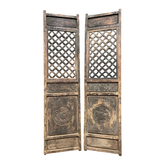 Antique Chinese Carved Wooden Doors, Pair - Late 19th Century