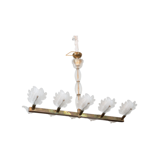 A Large Mid Century Graniglia Murano Glass and Brass Eight-Light Chandelier
