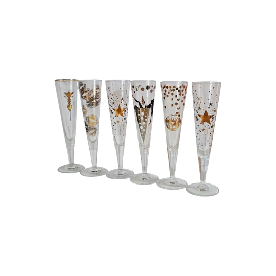 6 RITZENHOFF Champus Champagne Flutes Artist Designed mid 2000s