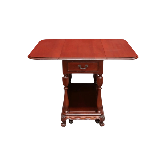 Vintage Australian Cedar Drop Leaf Drinks Trolley Side Table with End Drawers