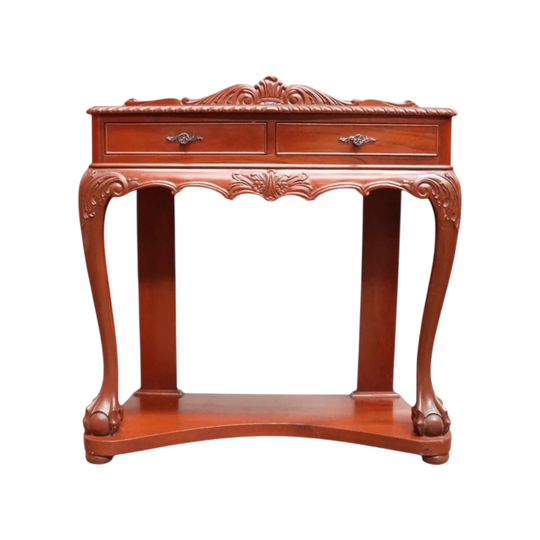 Vintage Australian Cedar Carved Hall Table Console Table with Drawers