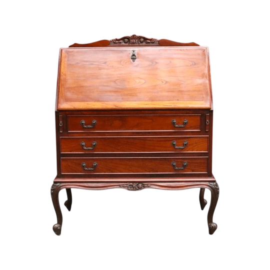 Vintage Australian Cedar Writing Bureau with Drawers and Cabriole Legs