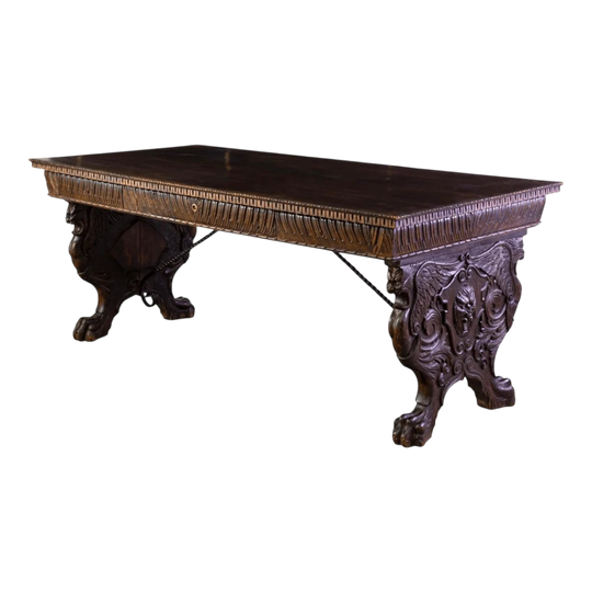 A Large Antique Walnut Renaissance Library Table