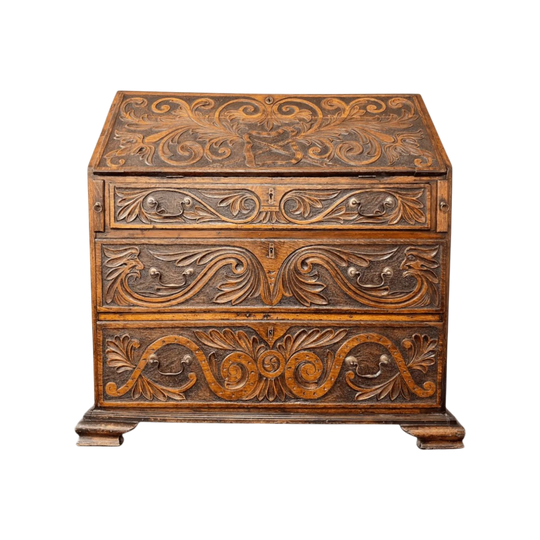 Antique Carved Oak Bureau